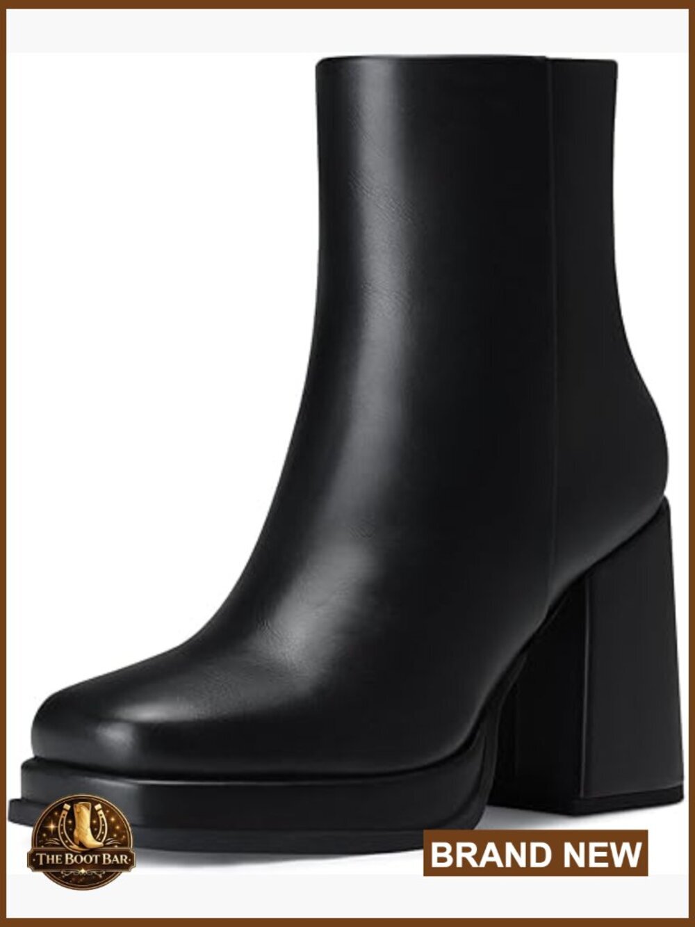 Women Platform Chunky Heel Ankle Booties Square Toe Back Zip Block Heel Boots